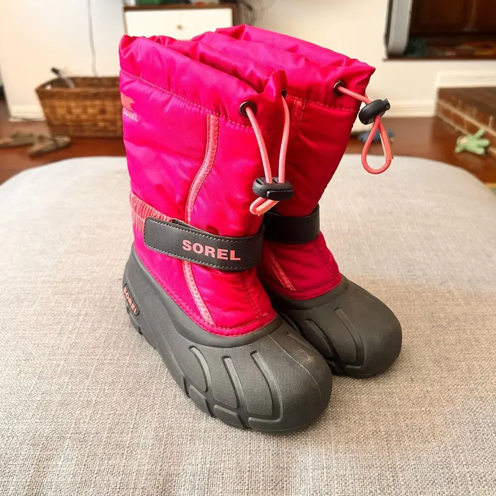 Sorel Kids Flurry Pink Snow Boots Waterproof Winter Size 13